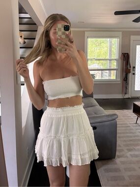White Tiered Ruffle Mini Skirt Set